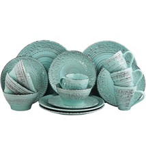 Elama Embossed Stoneware Ocean Dinnerware Dish Set, 16 Piece, Turquoise - £74.52 GBP