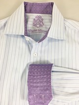 English Laundry 16 32/33 Blue Stripe Purple Paisley Cotton Shirt Flip Cuffs - £22.65 GBP