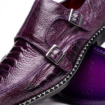 Genuine Ostrich Leg Double Monk Strap Shoes Napoli Purple image 4
