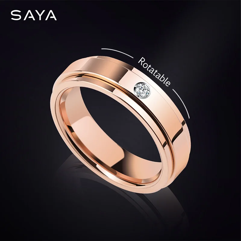 Couple Ring for Men Women,Personalized Rotatable Tungsten Jewelry,Inlay Moissani - £91.56 GBP