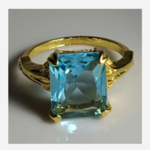 GOLD BLUE SQUARE GEMSTONE RING SIZE 5 6 7 8 9 10 - £31.45 GBP