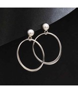 Sterling Silver Pearl Post Earrings with Hoop Dangles 38x6mm - £49.81 GBP