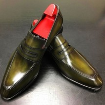 Men&#39;s Handmade Green Penny Loafer Cowhide Leather Moccasins Dress Formal... - €111,47 EUR+