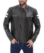 Jacket Leather Biker Motorcycle Racer Men Mens Skin Cafe Soft Vintage Bl... - $2,580.42 MXN