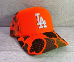New Los Angeles La Orange Camo Hat 5 Panel High Crown Trucker Snapback Vintage - £19.39 GBP