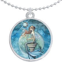 Mermaid Moon Round Pendant Necklace Beautiful Fashion Jewelry - £8.60 GBP