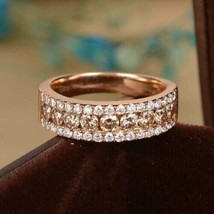 3 Ct Round Lab Created Peach Morganite-Moissanite Eternity Band Ring Rose Plated - £114.78 GBP