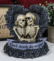 Love Never Dies Black Wedding Roses Heart Wreath Skeleton Couple Figurine Decor - £20.09 GBP