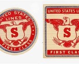 United States Lines First Class Baggage Tags 2 Different &quot;S&quot; - £22.56 GBP