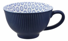 Blue Vintage Victorian Floral Blooms Design Large Porcelain Mug 19oz 5.25&quot;Dia - £13.64 GBP