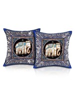 Majestic Elephant Blue Raw Silk Sequin Set of 2 Square Decorative Pillow... - £28.71 GBP