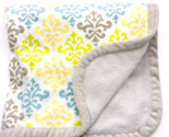 Blankets &amp; Beyond Baby Blanket Damask Gray Yellow Aqua Blue Grey - $14.99