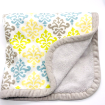 Blankets &amp; Beyond Baby Blanket Damask Gray Yellow Aqua Blue Grey - £11.79 GBP