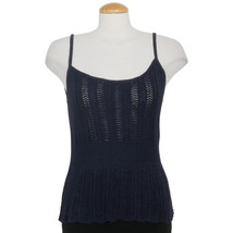 RALPH LAUREN Navy Blue Cotton Linen Crochet Knit Camisole Top L - £39.30 GBP