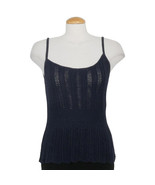 RALPH LAUREN Navy Blue Cotton Linen Crochet Knit Camisole Top L - £39.32 GBP