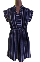 Monteau blue white striped short sleeve V neck dress belted etro vibes S... - $18.80