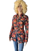 Ember Black See Thru Blouse With Autumn Flowers Size Medium - $29.70