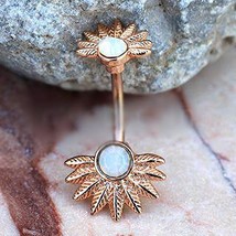 Rose Gold Plated White Synthetic Opal Palm Leaves Navel Rings - £13.39 GBP