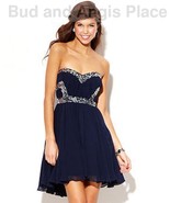 City Studios Women&#39;s Dress Strapless Sequin A-Line Navy Blue Junior Size 3 - $452.37 MXN