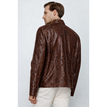 Vinci The-Boss Model By Vinci Snake Dark Brown Leather Men Jacket image 4