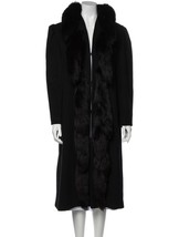 Evans Vintage Wool Fur Fox Tail Accents Long Coat With Scarf Black Sz 10/12 - £240.88 GBP