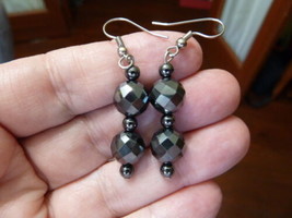 (EE379) Black hematite bead silver wire dangle pair of EARRINGS 10 &amp; 4 mm - £7.60 GBP