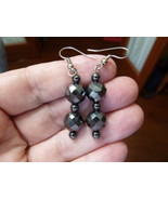 (EE379) Black hematite bead silver wire dangle pair of EARRINGS 10 &amp; 4 mm - €8,08 EUR