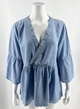 Laurie Felt Chambray Top Size M Blue Surplice V Neck Blouse Bell Sleeve Womens - £27.29 GBP
