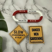 Vintage Warning Sign Fridge Magnets Lot of 3 Metal Joke Novelty Grandpar... - $15.83
