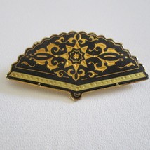 Damascene Black Fan Pin Vintage Baroque Brooch Trumpet Clasp - £15.29 GBP