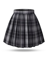 Girl&#39;s A-line Kilt Plaid Pleated Skirts (XS,Grey mixed purple ) - £15.85 GBP