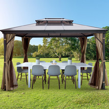 VEVOR 10x10&#39; Gazebo Hardtop Roof Aluminum Alloy Frame w/Mesh &amp; Curtain - £615.92 GBP