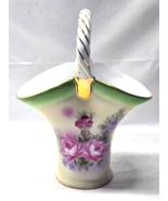 Vintage Antique Victorian Floral Pattern Vase Basket With Handle &amp; Gold ... - $29.84 CAD