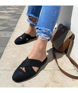 Mule et sandales croisés en raffia et cuir,Très chic et glamour tissée à... - $82.60