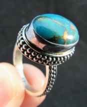 STERLING SILVER &amp; faux TURQUOISE ladies ring 925 size 6.5 6.3g ESTATE SALE! - £23.70 GBP