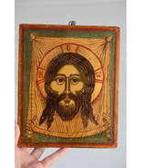 vintage Russian hand-painted icon on wood - face of Christ ,orthodox hol... - £47.13 GBP
