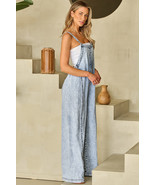 Beau Blue Light Wash Frayed Exposed Seam Wide Leg Denim Overall - $30.23