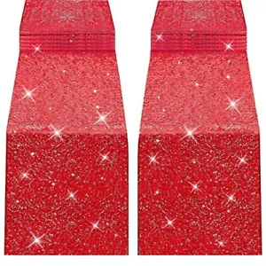 New Yuboo Red Sequin Table Runners 12&#39;&#39;X108&#39;&#39; 2 Pack Glitter Tablecloth For Wedd - £36.82 GBP