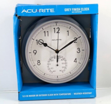 AcuRite Indoor Outdoor 9.25 in. White Grey Finish Clock with Thermometer 01401HD - £15.43 GBP