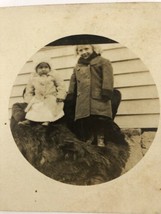 Antique RPPC Winter Time Family photo on large Bearskin Rug - £10.10 GBP