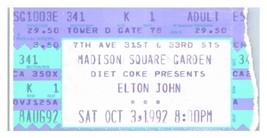 Elton John Ticket Stub Octobre 3 1992 Madison Carré Jardin New York Ville - $27.22