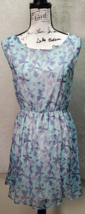 Women Mini Dress Medium Blue Floral Lined Cinch Waist Sleeveless Back Dr... - $23.05