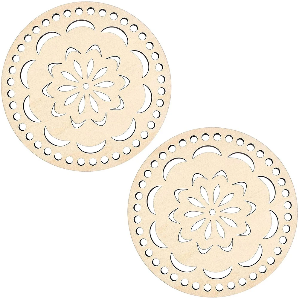 2Pcs DIY Natural Wooden Basket Bottoms Hollow Crochet Wood Base for -No4 - $8.52