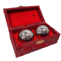 Xingshi Chinese Health Stress Baoding Balls Silver Toned in Red Box - $22.44