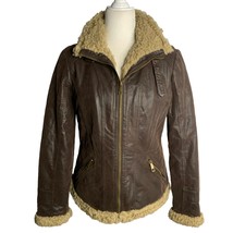Giacca Faux Suede Sherpa Trim Jacket S Brown Zip Pockets Quilted Lining ... - £32.64 GBP