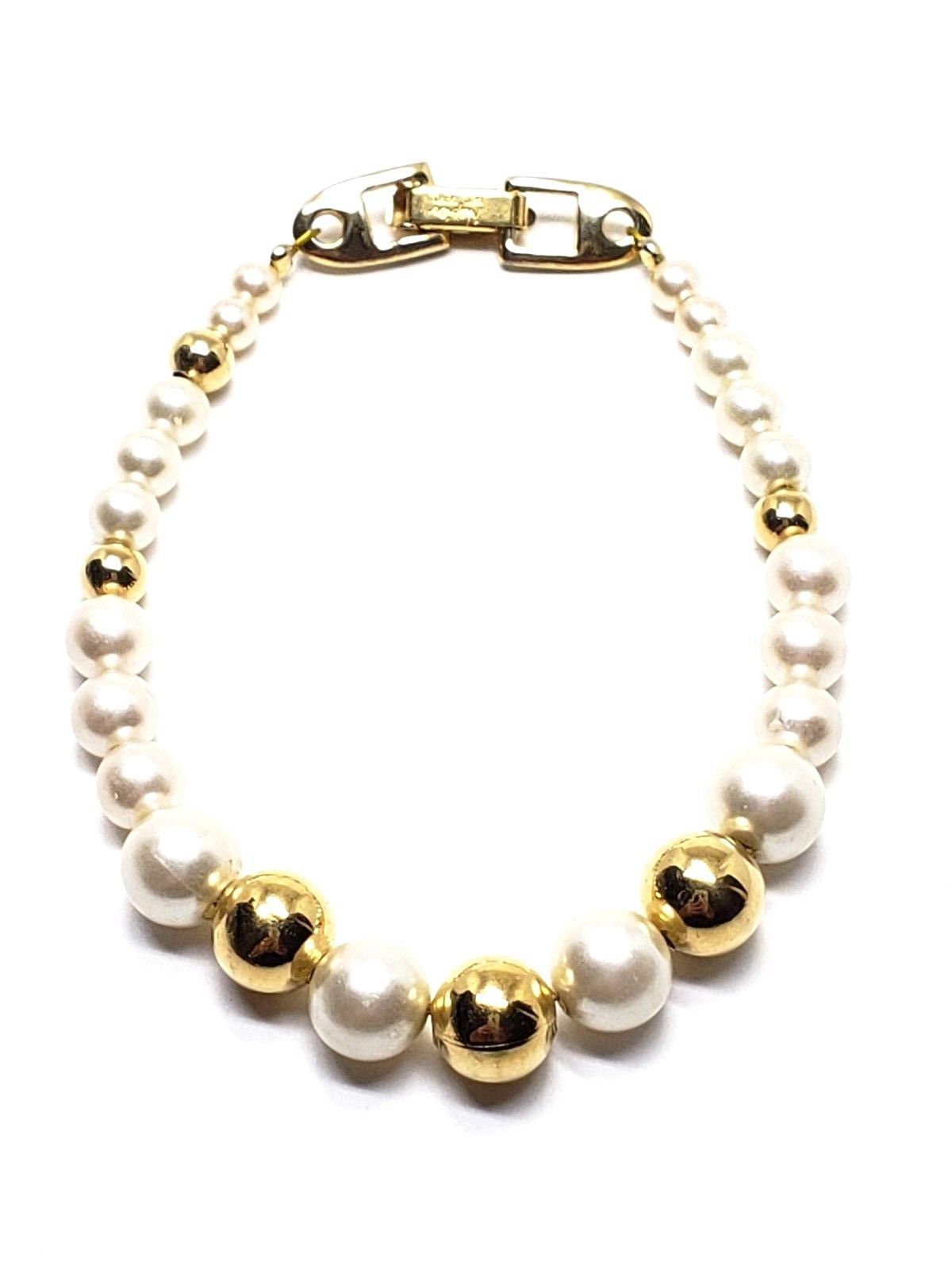 Napier Faux Pearl Gold Tone Bead Vintage Bracelet - $11.69