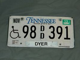 Vintage RARE Tennessee Expired 2013 Handicapped Metal License Plate # 98... - $23.71