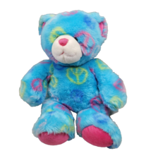 Build a Bear Plush Peace Sign Light Blue Friendship Rainbow Color Teddy BAB 16&quot; - £18.42 GBP