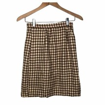 Carlisle Gingham Pencil Skirt Brown Striped Vintage Straight 100% Silk S... - £17.86 GBP