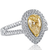 Pear Cut 1.35 Ct Natural Faint Yellow Diamond Engagement Ring 14k White Gold - £2,450.01 GBP